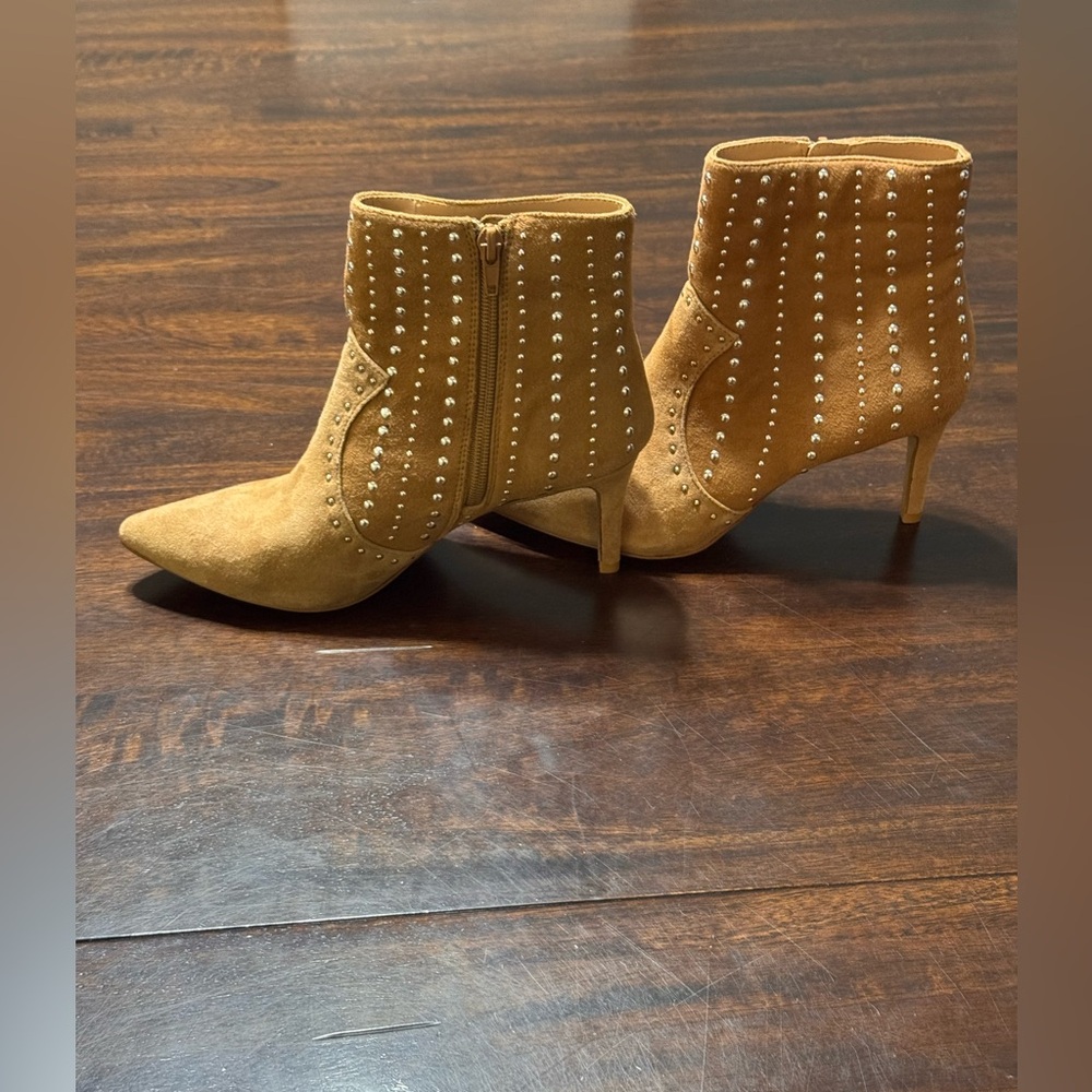 Kensie Tan Studded Heeled Leather Boots - Picture 9 of 11